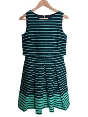 Just...Taylor Navy & Green Stripe Sleeveless Dress 8